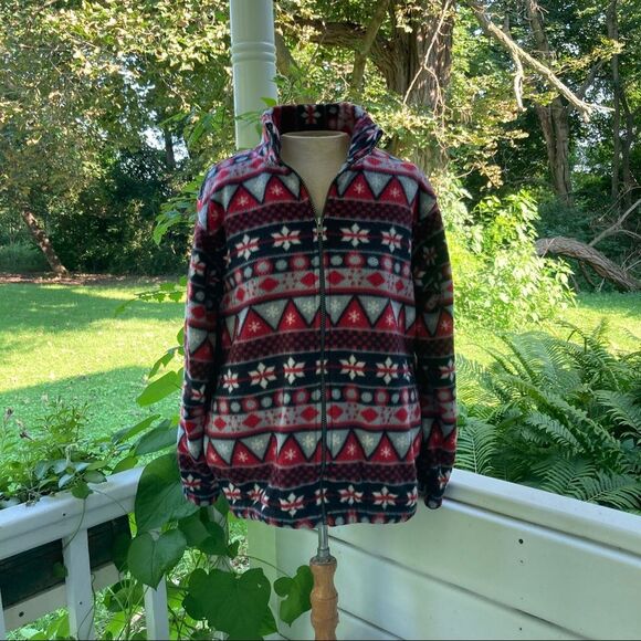 VTG 90 Alfred Dunner Fleece Zip Jacket FairIsle Snowflake Petite Fisherman Winte - Picture 4 of 8